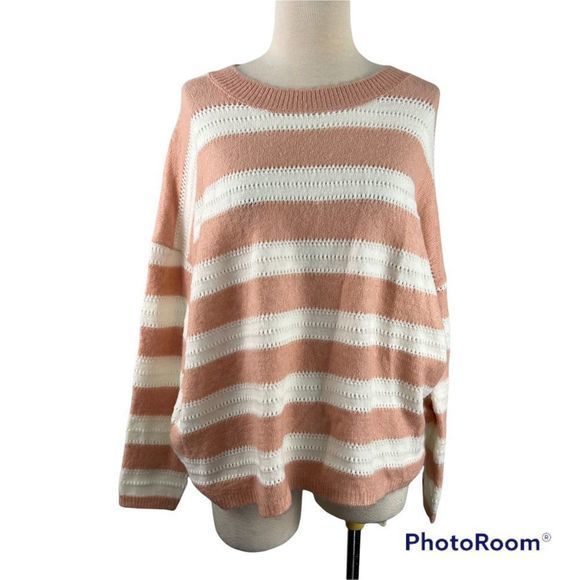 NWT FRNCH Ivory Pink Chunky Striped Crew Neck Sweater (S/M) - Picture 7 of 7
